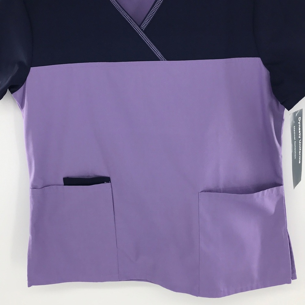 NEW Small Lilac Purple & Navy Blue Scrub Top Vneck - Picture 5 of 13